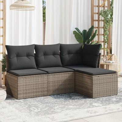 5-delige Loungeset met kussens poly rattan grijs