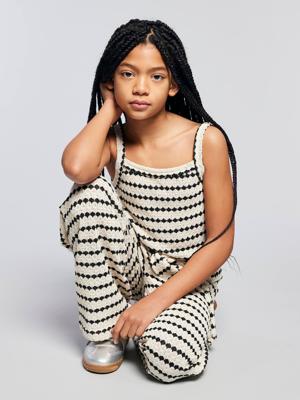 Sweater met fantasiebreisel voor meisjes JONEN zwart, gestreept