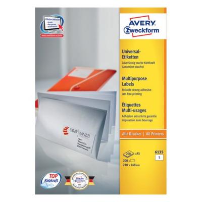 Etiket avery 6135 210x145mm wit 200st