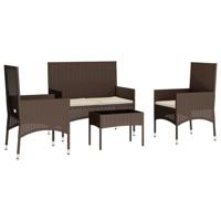 4-delige Loungeset met kussens poly rattan bruin - thumbnail