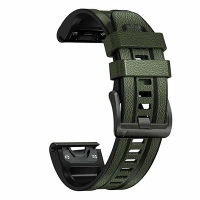 By Qubix - leer + siliconen bandje - Groen - Compatible met Garmin Tactix 8-51mm - Compatible Garmin bandje
