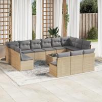 14-delige Loungeset met kussens poly rattan beige - thumbnail