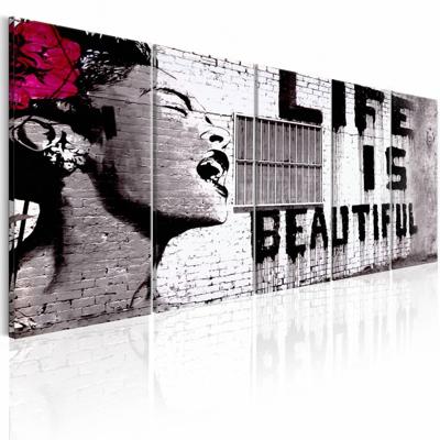 Schilderij - Banksy: Life is Beautiful , 5 luik , rode bloem