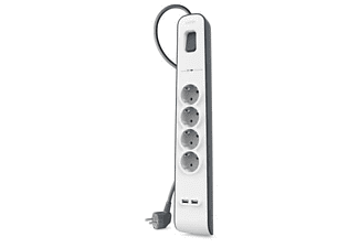 Belkin Spanningsbeveiliger met 4 stopcontacten en 2 USB-poorten stekkerdoos Belkin Spanningsbeveiliger met 4 stopcontacten en 2 USB-poorten stekkerdoos