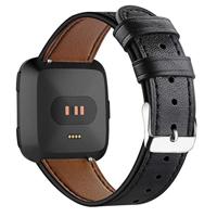 Fitbit Versa 1 / 2 & Lite leren bandje - Zwart - thumbnail