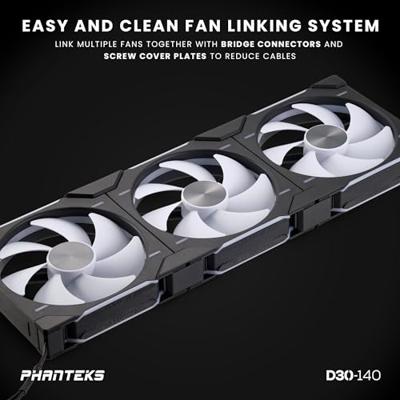 Phanteks D30 PWM Regular Airflow D-RGB PC-ventilator Zwart (b x h x d) 140 x 30 x 140 mm