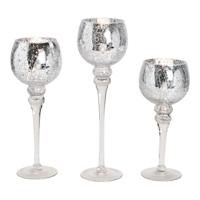 Windlichtset kelk crackle-effect zilver 30, 35, 40 cm x Ø13 cm van glas, set van 3 - thumbnail