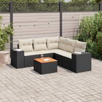 6-delige Loungeset met kussens poly rattan zwart - thumbnail