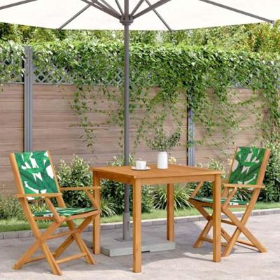 Tuinstoelen 2 st bladpatroon massief acaciahout en stof - thumbnail