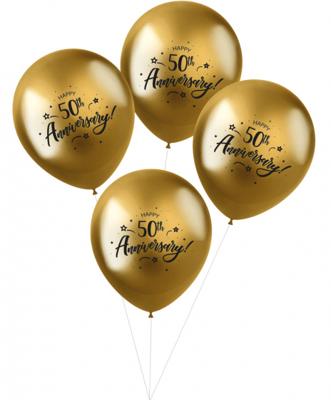 Ballonnen Metallic Goud '50th Anniversary' (4 st)