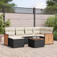 7-delige Loungeset met kussens poly rattan zwart - thumbnail