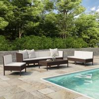 9-delige Loungeset met kussens poly rattan bruin - thumbnail
