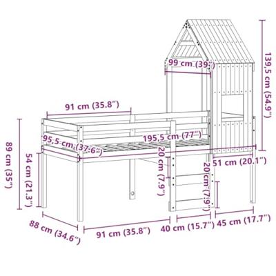 Hoogslaper met dak massief grenenhout wasbruin 90x190 cm