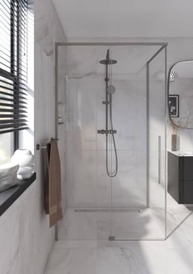 Saqu Syra douchecabine met schuifdeur incl. antikalk 100x90cm geborsteld grijs