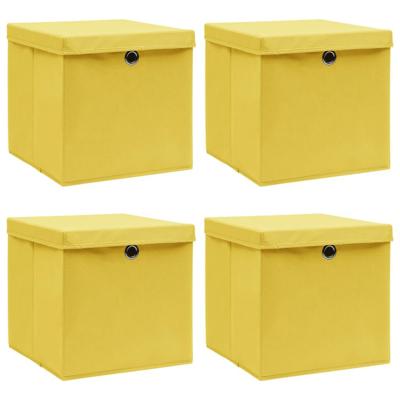VidaXL Opbergboxen met deksel 4 st 32x32x32 cm stof geel