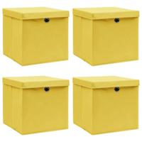 VidaXL Opbergboxen met deksel 4 st 32x32x32 cm stof geel - thumbnail
