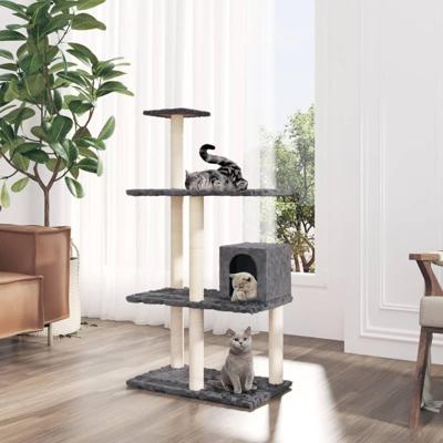 VidaXL Kattenmeubel met sisal krabpalen 119 cm donkergrijs
