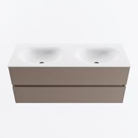 MONDIAZ VICA 120cm badmeubel onderkast Smoke 2 lades. Wastafel MOON dubbel 2 kraangaten, kleur Talc. - thumbnail