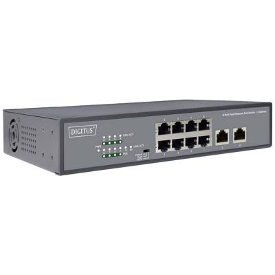 DIGITUS Fast Ethernet PoE+ netwerkswitch - 19 inch - 8 poorten + 2x uplink RJ45 - IEEE802.3af/at - 120W voeding - zwart