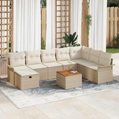Tuinbankenset met kussen met opslag 9 pcs Beige Poly riet