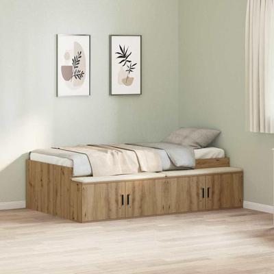 Opbergbedframe artisanaal eikenkleurig 80 x 200 cm Bewerkt hout