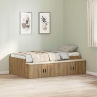 Opbergbedframe artisanaal eikenkleurig 80 x 200 cm Bewerkt hout - thumbnail