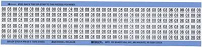 Brady WM-08-S-PK herpositioneerbare vinyldoek (B-500), zwart op wit, achtervoegsel nummers draad markeringskaart (25 kaarten)
