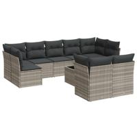 10-delige Loungeset met kussens poly rattan lichtgrijs - thumbnail