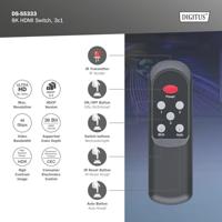 Digitus DS-55333 HDMI-switch 3 + 1 poorten LED-weergave, Met afstandsbediening, Ultra HD-geschikt, Met metalen behuizing, Individueel schakelbaar, Met - thumbnail