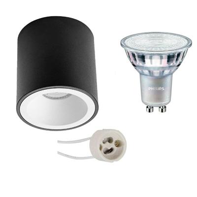 Philips Opbouwspot Set - GU10 Fitting - Mat Zwart/Wit - 3.7W DimTone - Ø90mm