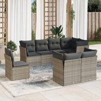 8-delige Loungeset met kussens poly rattan grijs - thumbnail