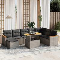 9-delige Loungeset met kussens poly rattan grijs - thumbnail