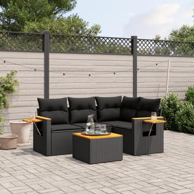 4-delige Loungeset met kussens poly rattan zwart - thumbnail