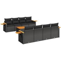 9-delige Loungeset met kussens poly rattan zwart - thumbnail