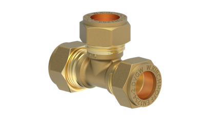 Kirchhoff Messing T-stuk, blank, 18 mm, klemkoppeling voor koperen buis - 989453317