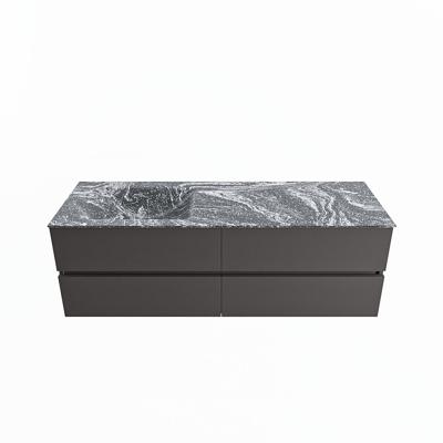 MONDIAZ VICA-DLUX 150cm badmeubel onderkast Dark grey 4 lades. Inbouw wastafel CLOUD links zonder kraangat, kleur Lava.