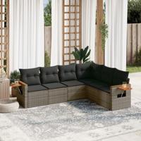 6-delige Loungeset met kussens poly rattan grijs - thumbnail