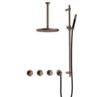 Hotbath Cobber - CB7067 - Inbouw Regendoucheset - Verouderd Messing - 2 Stopkranen - Thermostatisch - Plafondbuis 30 cm - Hoofddouche 300 mm - Staafhanddouche - Glijstang 900 mm - met M106 - Waterbesparend - thumbnail