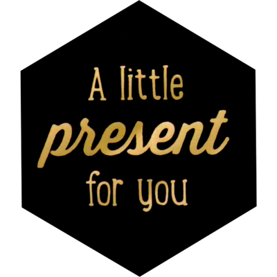 Etiket | papier | Little present for you | 50x43mm | zwart/goud | rol à 500 stuks