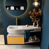 MONDIAZ RIVA 120cm badmeubel onderkast / planchet kleur Ocher met 1 lade. Wastafel DULCET links 1 kraangat kleur Linen. - thumbnail