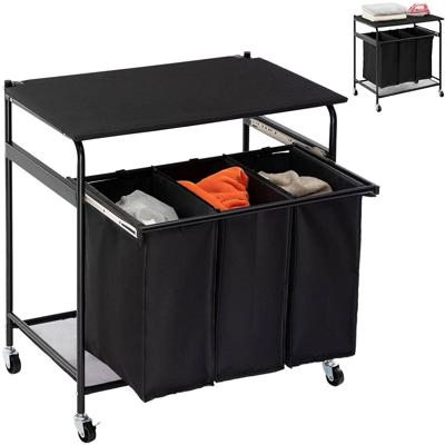 Niceey Wasmand 3 Vakken 120L met Wielen en Deksel