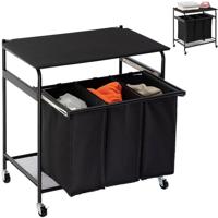 Niceey Wasmand 3 Vakken 120L met Wielen en Deksel - thumbnail