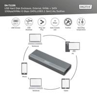 Digitus DA-71156 M.2 SSD-behuizing USB-C 3.2 Gen 1 5 GBit/s M.2 PCIe NVMe 2230, 2242, 2260, 2280 DA-71156 - thumbnail