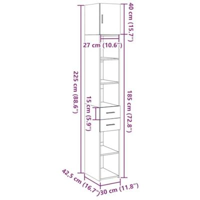 Opbergkast smal 30x42,5x225 cm bewerkt hout wit