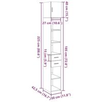 Opbergkast smal 30x42,5x225 cm bewerkt hout wit - thumbnail
