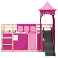 Stapelbed met glijbaan en gordijnen roze 80x200 cm - thumbnail