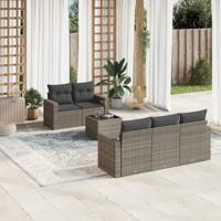 6-delige Loungeset met kussens poly rattan grijs - thumbnail