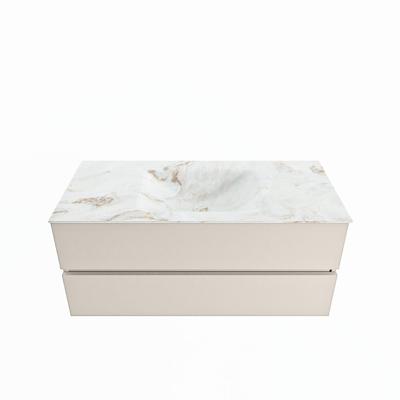 MONDIAZ VICA-DLUX 110cm badmeubel onderkast Linen 2 lades. Inbouw wastafel CLOUD midden 1 kraangat, kleur Frappe.