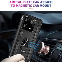 Lunso - Xiaomi 13 Pro - Armor backcover hoes met ringhouder - Zwart - thumbnail