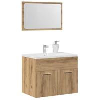 2-delige Badkamermeubelset bewerkt hout artisanaal eikenkleur - thumbnail